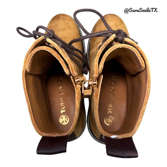 TORY BURCH Miller 50MM Lug Sole Bootie Tan Suede Combat Boots - NIB - Picture 10 of 14